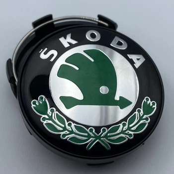 Колпачок заглушка (шкода) на диски Skoda черные с зеленым логотипом 59 мм 55 мм