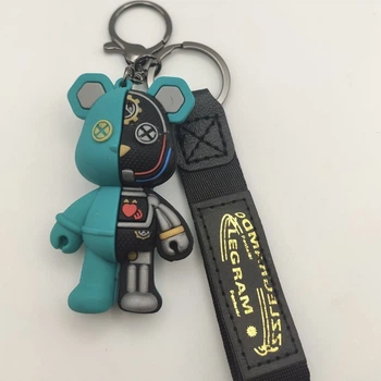 Брелок Ведмедик робот бірюзово-чорний Bearbrick Bear Brick