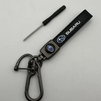Брелок для ключей кожаный Субару SUBARU эко-кожа черный темляк с карабином