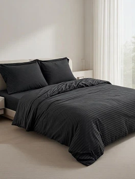 Постільна білизна євро black and gray stripe бавовняна 200 х 220 чорно-сіра 50 х 70
