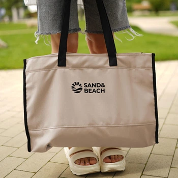 Велика Пляжна Сумка Шоппер Sand&Beach Бежевий (містка сумка шоппер на блискавці)