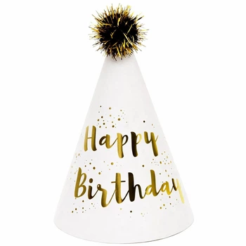 Колпаки Праздничные Бумажные Happy Birthday 16см С Украшением | Белый