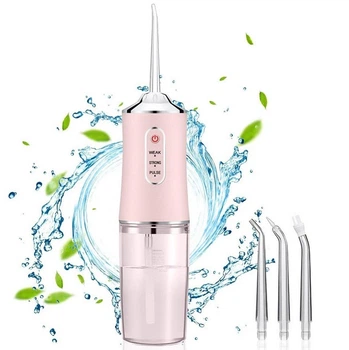 Ирригатор для чистки зубов и полости рта Oral Irrigator с аккумулятором и сменными насадками Pink