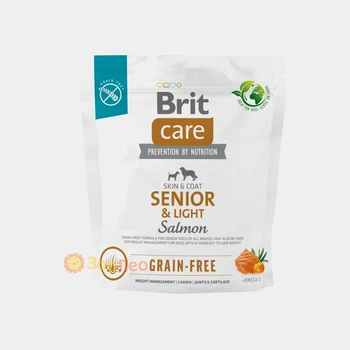 Сухой беззерновой корм Brit Care Dog Grain-free Senior and Light для стареющих собак, с лососем, 1 кг