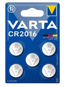 Батарейка литиевая Varta Lithium CR2016, 3V, блистер 5шт