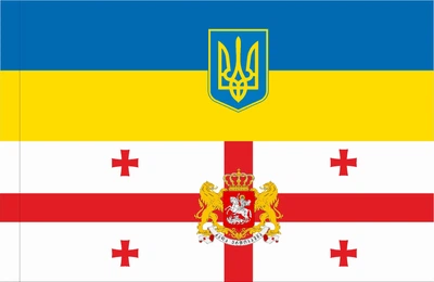 Прапор Україна-Грузія з гербами 80*120 см, прапорна сітка, преміум друк
