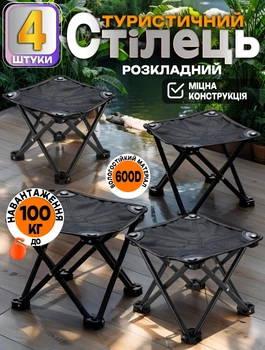 Комплект туристический складной стул 4 штуки Quest 28х32×32 см табурет для пикника, рыбалки Черный
