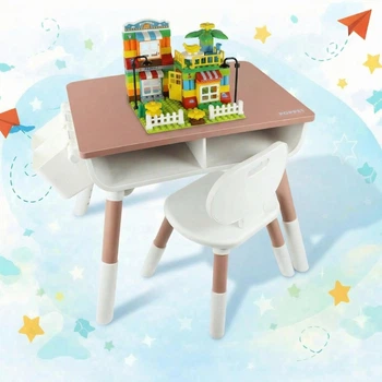 Комплект столик дитячий зі стільчиком POPPET Мультивуд Роуз 3 в 1 + конструктор Будинок мрії (PP-SET-010CP-03)