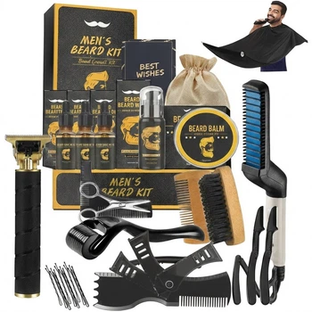 Набір для бороди 18 в 1 Beard Kit Випрямляч, Тример та Небезпечні бритви. Повний комплект для стрижки та укладки