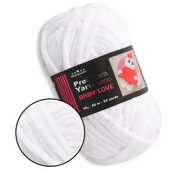 Плюшевая пряжа для вязания Премиум Бэби Лав Premium Yarn Baby Love 50 г, Белый No301