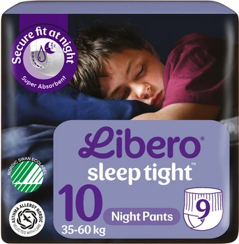 Подгузники-трусики Libero Sleep Tight размер 10 35-60 кг 9 шт (7322541180816)