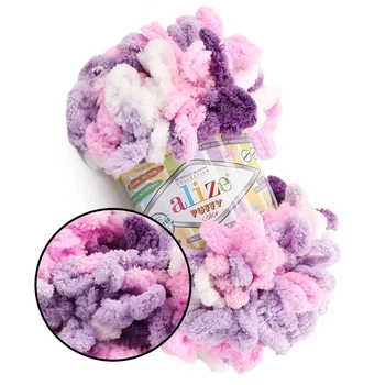Alize Puffy Color, №6305 (100г/ 9м) плюшевая фантазийная пряжа с готовыми петлями для вязания руками пледа игрушек и балаклавы, Ализе Пуффи,Ализе Пуфи