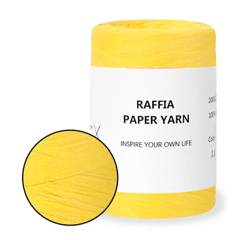 Пряжа Raffia Paper Yarn, Лимонно-желтый №59: 200г 240м. Нитка для вязания, 100% бумага, Рафия Пейпер Ярн.