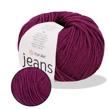 YarnArt Jeans, Вишня №91 – пряжа нити для вязания спицами и крючком (игрушки, одежда), 55% хлопок, 45% акрил, 50 г/160 м, полухлопок Ярнарт