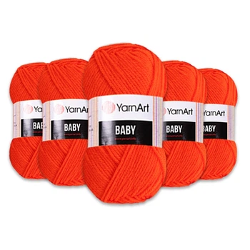Упаковка YarnArt Baby, Мандарин №8279, 5шт – акриловая пряжа, набор для вязания детской одежды, игрушек, пледов (метраж 1 мотка - 50г /150м)