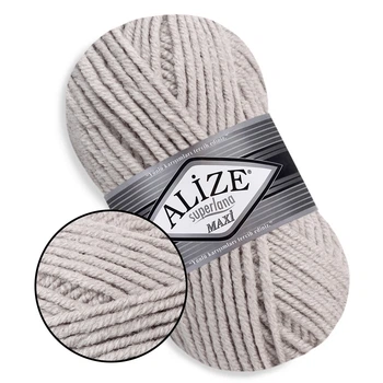 Alize Super Lana Maxi, Попелястий №652 - товста напіввовняна пряжа 100 г / 100 м, 25% вовна / 75% акрил, для об'ємних виробів, СуперЛана Максі