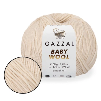 Gazzal Baby Wool, Кремовый №829 – мягкая полушерстяная пряжа с кашемиром, 50 г / 175 м, для детских и взрослых шапок и свитеров, Газал Беби Вул