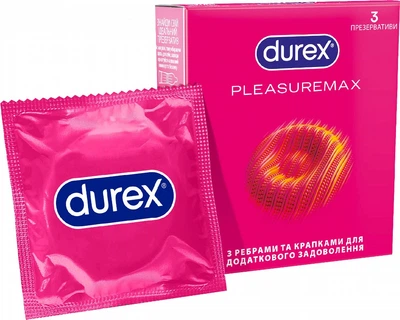 Презервативи латексні з силіконовою змазкою Durex Pleasuremax (з ребрами та крапками) З шт (5038483203989)
