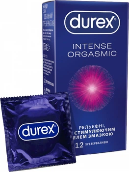 Презервативы латексные с силиконовой смазкой Durex Intense Orgasmic (рельефные со стимулирующим гелем-смазкой) 12 шт (5052197056037)