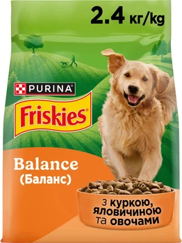 Сухий повнораціонний корм для дорослих собак Purina Friskies з куркою й овочами