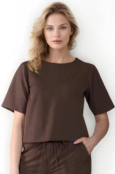 Жіноча блуза широкого крою з коротким рукавом LadyLike 42 Коричневий (ll2420120089361)