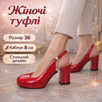 Туфли женские лодочки на среднем каблуке с открытой пяткой лаковые 36 р Fashion 23456 красный