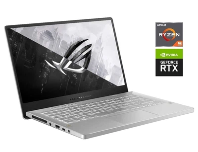 Ігровий ультрабук Asus ROG Zephyrus G14 GA401QM White / 14" (1920x1080) IPS / AMD Ryzen 9 5900HS (8 (16) ядер по 3,0 - 4,6 ГГц) / 16 ГБ DDR4 / 512 ГБ SSD / nVidia GeForce RTX 3060, 6 ГБ GDDR6, 192-біт б/в