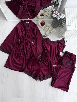 Комплект жіночий четвірка халат майка шорти штани Amelia Collection XL марсала
