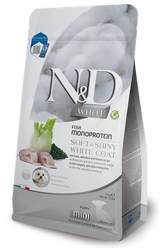 Сухий корм для собак N&D Grain Free WHITE PUPPY MINI для цуценят з білою шерстю з сібасом, спіруліною і фенхелем, 1,5 кг
