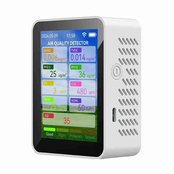 Анализатор качества воздуха Tuya WiFi 9в1 PM2.5 PM10 CO2 TVOC HCHO AQI с аккумулятором Датчик температуры и влажности