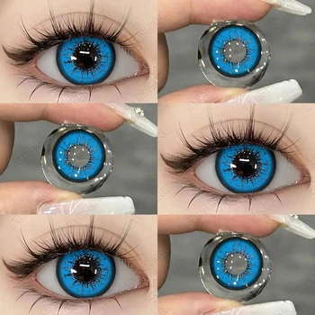 Линзы цветные без диоптрий голубые Blue 0094FL + контейнер для хранения