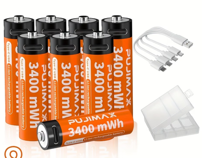 Аккумуляторы пальчиковые AA с входом USB Type-C 4255mWh 1.5V аккумуляторные батарейки с разъемом для зарядки Pujimax 8шт с кабелем