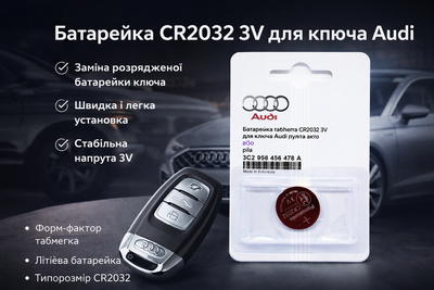 Батарейка CR2032 3V для автомобильного ключа Audi литиевая таблетка