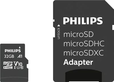 Карта памʼяті Philips microSDHC 32GB Class 10 UHS-I U1 + SD адаптер (FM32MP45B/00)