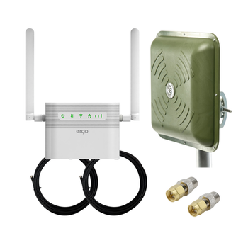 Швидкісний 4G комплект ERGO R023 плюс панельна MIMO антена 2х15 з кабелями, перехідниками та акумулятором (зелена)