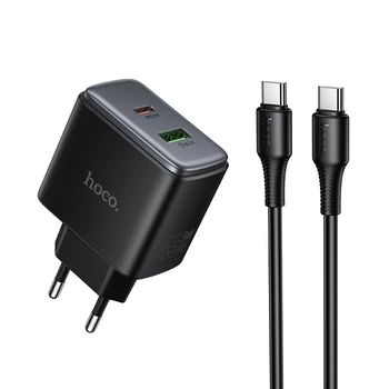Зарядний пристрій зі швидкою зарядкою 45W та кабелем Type-C to Type-C HOCO C158A 1USB, 1Type-C Чорний