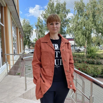 Куртка жіноча сорочка джинсова подовжена на гудзиках кишені L теракотова