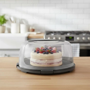 Тортівниця кругла з кришкою 33×12 см, харчовий пластик, Сірий (053-GRAY)