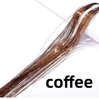 Тонкие кофейные голографические пряди coffee 120 см для волос канекалона блестящие декоративные нити голографик для прически