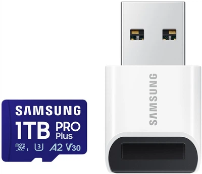 Karta pamięci Samsung Pro Plus microSDXC 1TB Class10 UHS-I U3 V30 A2 + czytnik kart (MB-MD1T0SB/WW)