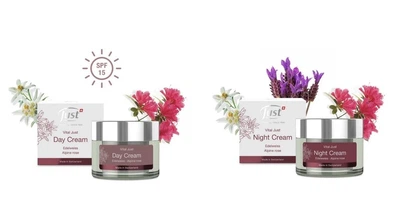 Дневной крем VITAL JUST Day Cream Edelweis Alpen rose Эдельвейс/Альпийская роза SPF 15, 50 мл /Ночной крем Эдельвейс/Альпийская роза Vital Just 50 мл