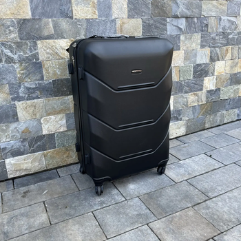 Валіза велика 92л дорожня на колесах Wings 147L Чорна ABS Plus пластик кодовий замок TSA та телескопічна ручка