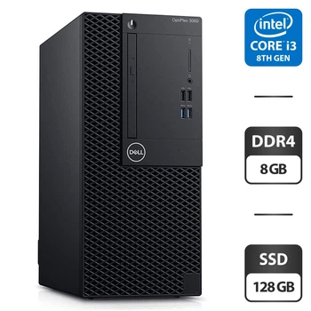 Компьютер Dell OptiPlex 3060 Tower / Intel Core i3-8100 (4 ядра по 3.6 GHz) / 8 GB DDR4 / 128 GB SSD / Intel UHD Graphics 630 / DVD-ROM б/у