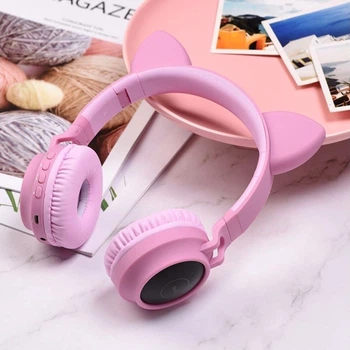 Навушники Bluetooth Hoco W27 Cat Ear бездротові для музики та дзвінків з підсвіткою рожеві 5 годин відтворення