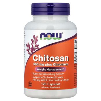 Хітозан NOW Foods "Chitosan" з хромом для контролю ваги та зниження холестерину, 500 мг / 100 мкг (120 вегетаріанських капсул)