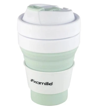 Стакан складной силиконовый Kamille KM-2034 350 мл с крышкой бело-зеленый