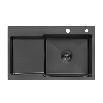 Кухонна мийка Kroner KRP Schwarze 7848RHM 780×480 мм, графіт (PVD), нержавіюча сталь, інтегрована, з лівим крилом, 3.0/1.0 мм, з кошиком