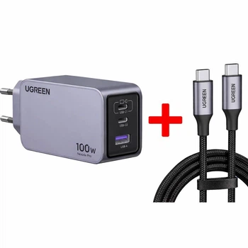 Блок питания UGREEN Nexode Pro 100W GaN быстрая зарядка USB-C / USB-A PD 3.0 для ноутбука, смартфона и планшета + Кабель UGREEN в подарок
