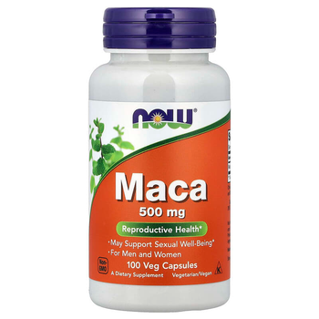 Мака перуанская NOW Foods "Maca" натуральный корень для мочеполовой и репродуктивной системы у мужчин и женщин, 500 мг (100 растительных капсул)