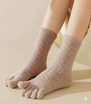 Теплі шкарпетки з окремими пальцями зима one size 37-44 темно-бежеві